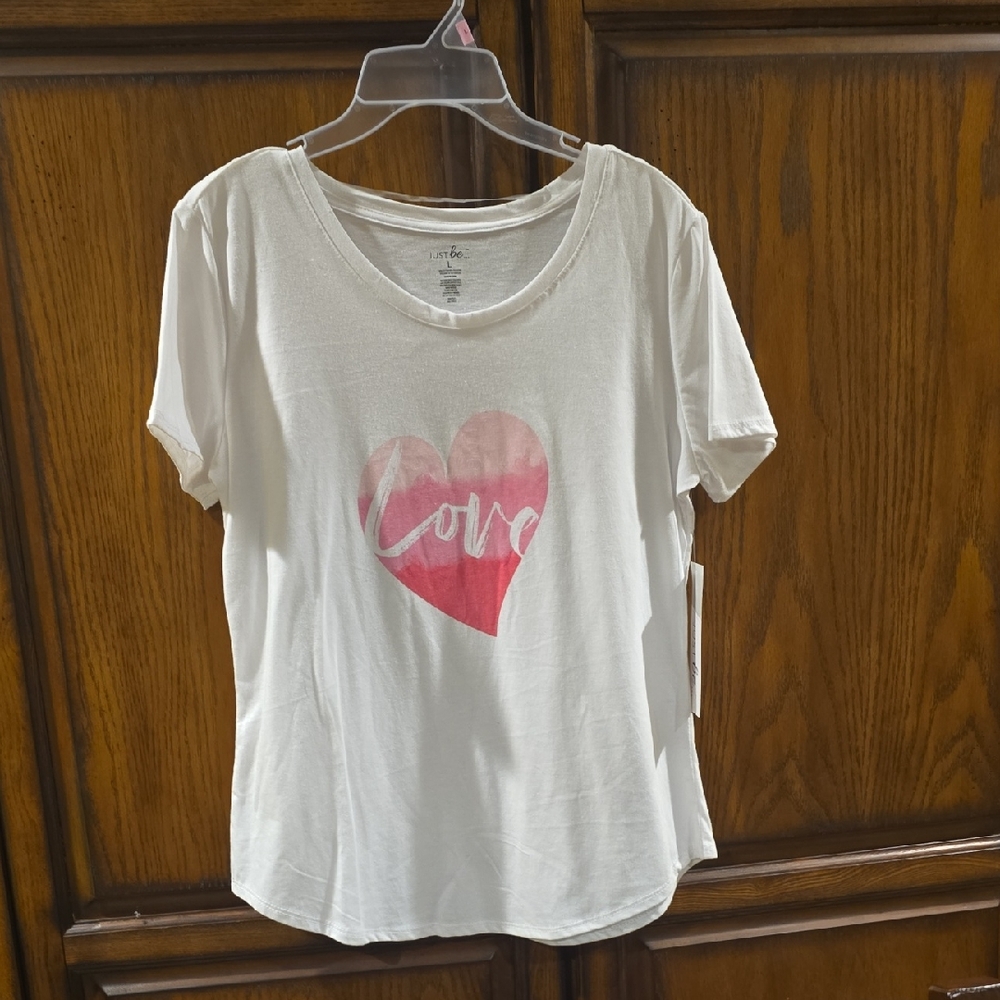 Just Be White Tee with Pink Heart Design